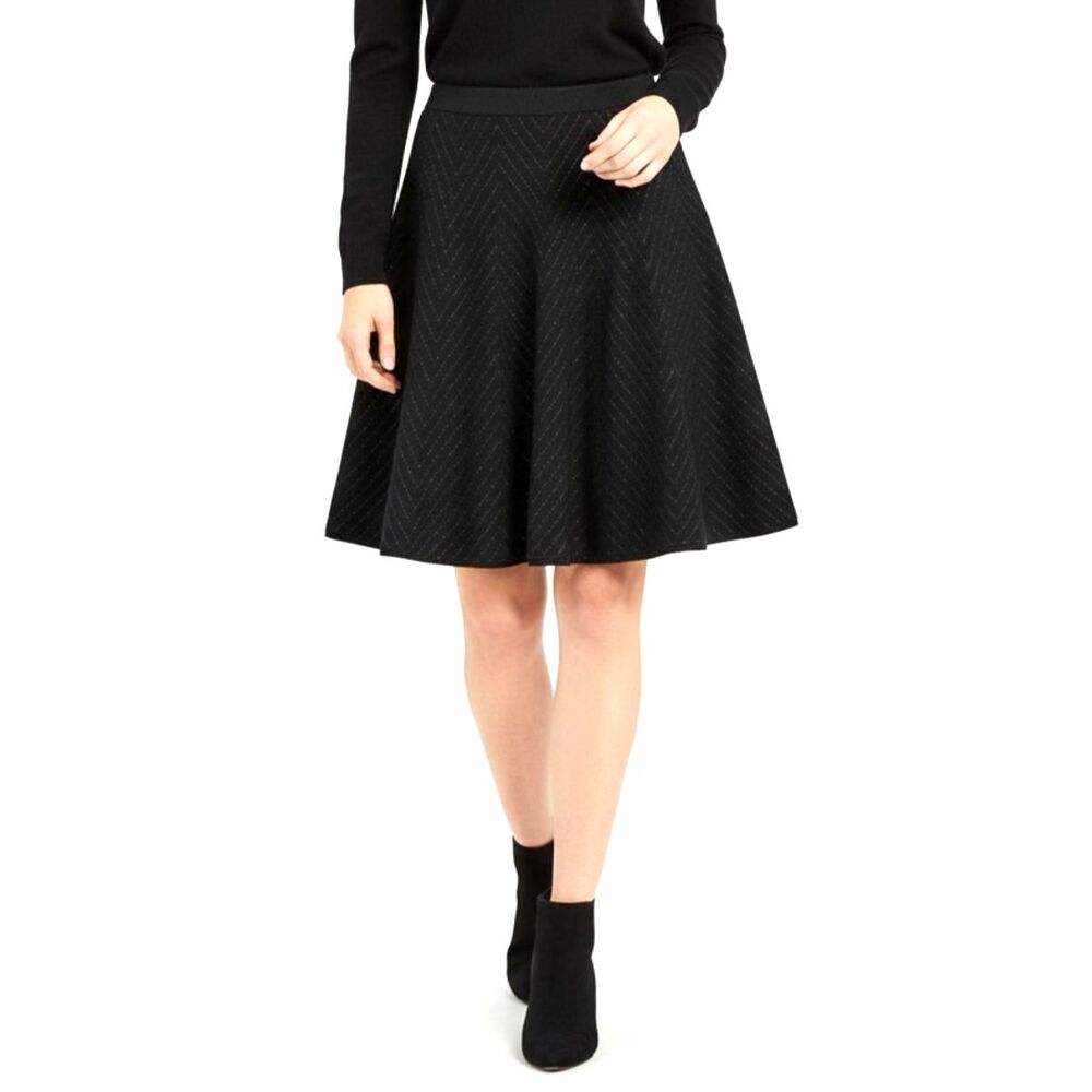 Saks Fifth Avenue Womens XL Black Lurex Shimmer A-Line Mini Skirt Evening